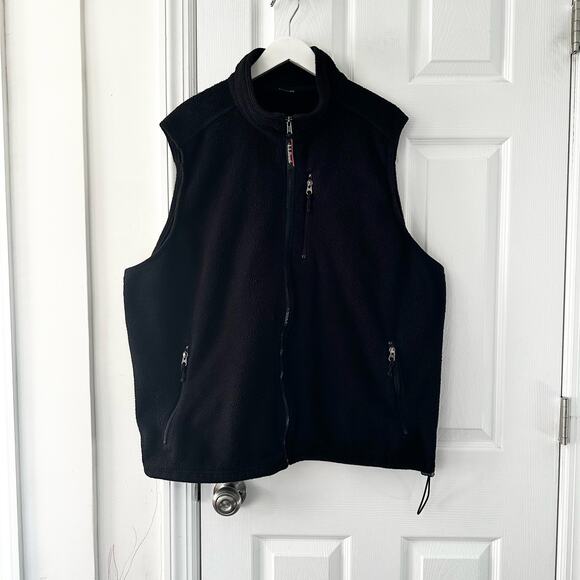 L.L Bean Men's Solid Black Fleece Full Zip High Collared Vest Vintage 2XL - Picture 1 of 12